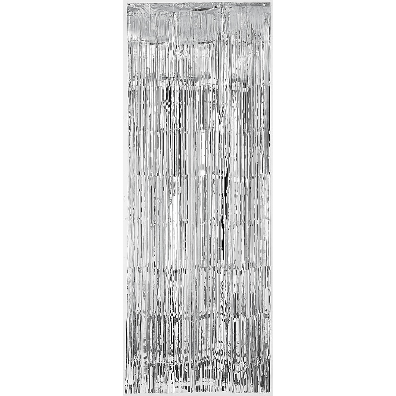 Party City Foil Fringe Curtain, Silver (AM24200-18-NS) image 1
