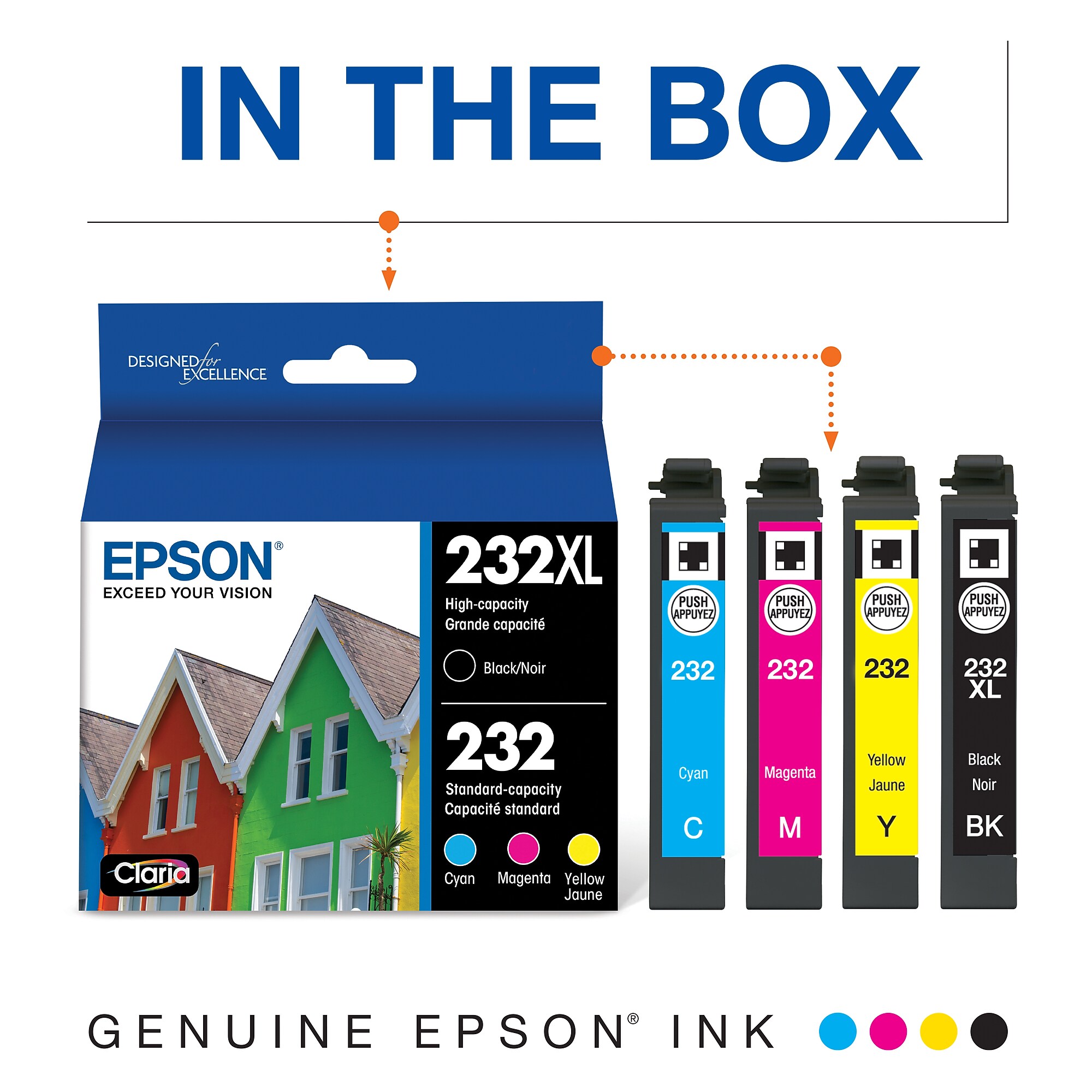 Epson 232XL/232 Black High Yield and Cyan/Magenta/Yellow Standard Yield Ink Cartridge, 4/Pack (T232XL-BCS) Sansujyuku sansujyuku.com