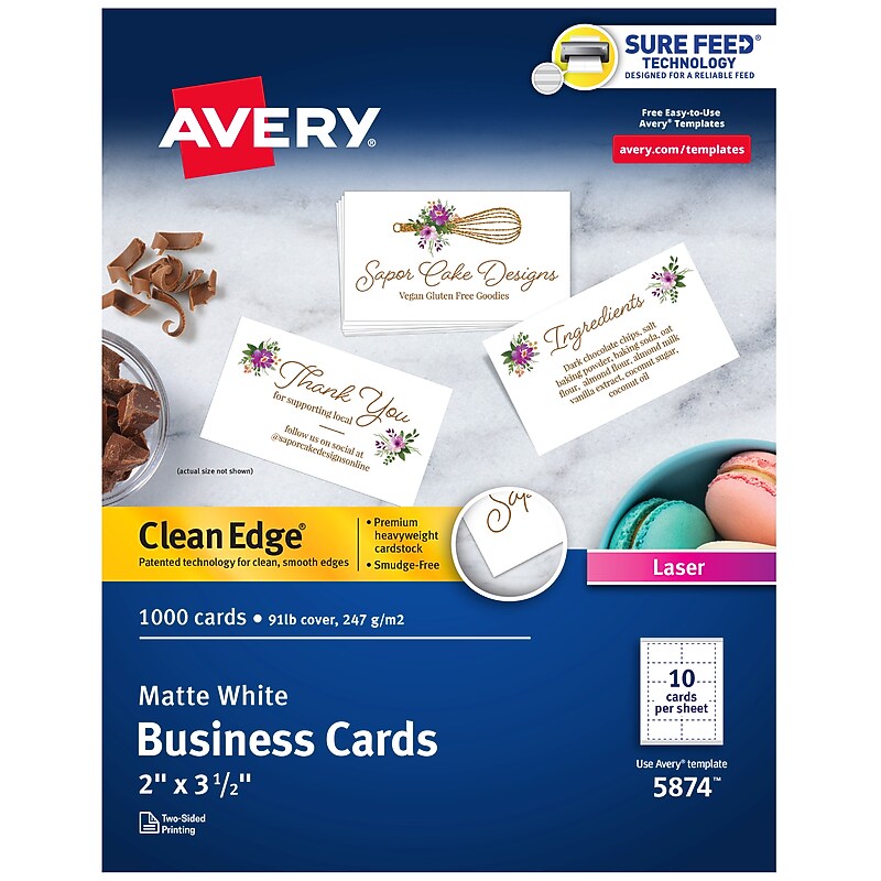 Avery Clean Edge Business Cards, 2" x 3 1/2", Matte White, 1000 Per Pack (5874) image 1