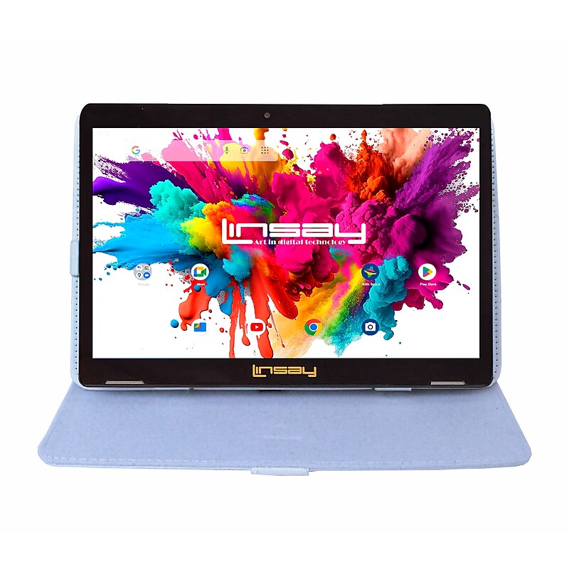 Linsay Octa Core 10.1" Tablet, 4GB RAM, 128GB Storage, Android 13, Android Bundled with White Leather Case and Stylus Pen image 1