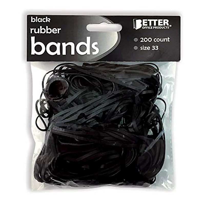 Better Office Multi-Purpose #33 Rubber Bands, 3.5" x 0.125", Brilliant Black, 200/Pack (33901) image 1
