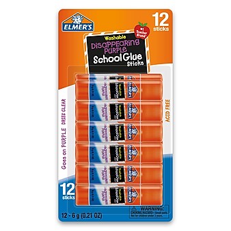 Elmer's Disappearing Permanent Glue Sticks, 0.21 oz., Clear, 12/Pack (E1559)
