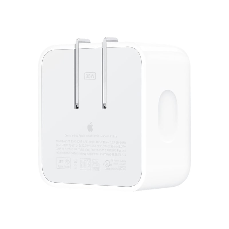 Apple 35W Dual USB-C Port Compact Power Adapter for MacBook Air, White (MW2H3AM/A) image 1