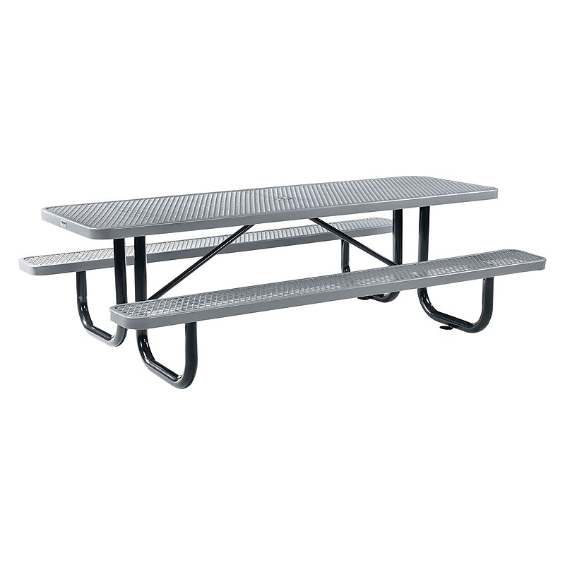 Global Industrial 8' Rectangular Picnic Table, Expanded Metal, Gray (277153GY) image 1