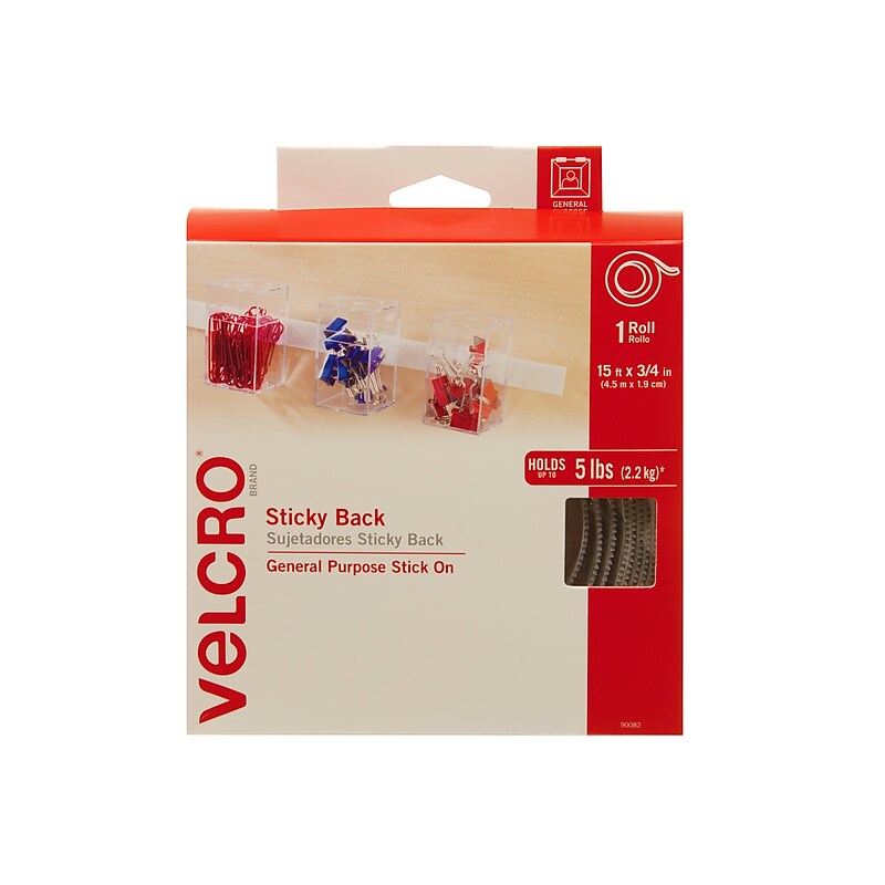 Velcro® Brand 3/4" x 15' Sticky Back Hook & Loop Fastener Roll, White (90082) image 1