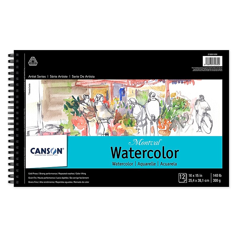 Canson Artist Series Montval 15" x 10" Wire Bound Watercolor Sketch Pad, 12 Sheets/Pad, 3/Bundle (MCXC100511059-3) image 1