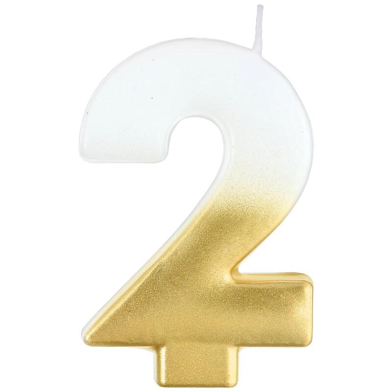 Party City Number 2 Birthday Candle, White/Gold (AM171061) image 1