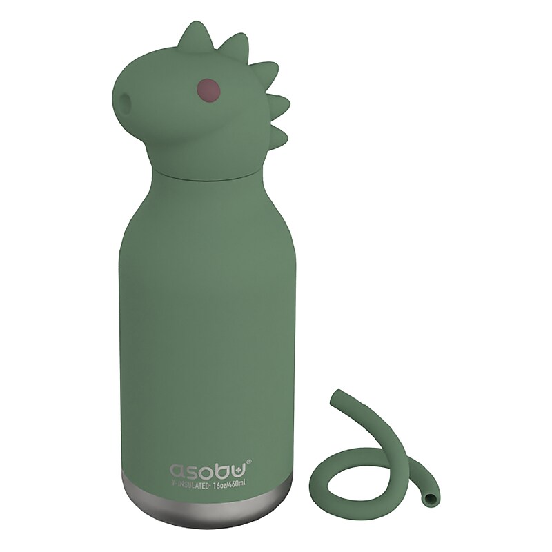ASOBU Bestie Bottle Dinosaur Stainless Steel Vacuum Insulated Water Bottle, 16 oz., Green (ADNASBV44DI) image 1