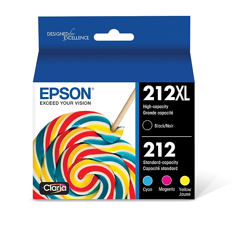 Epson T212 Black High Yield and Cyan/Magenta/Yellow Standard Yield Ink Cartridge, 4/Pack (T212XL-BCS) image 1