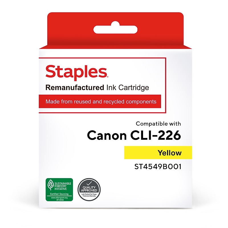 Staples Remanufactured Yellow Standard Yield Ink Cartridge Replacement for Canon CLI-226Y (TR4549B001/ST4549B001) image 1