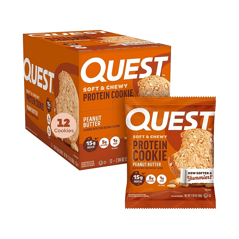 Quest Gluten Free Peanut Butter Protein Cookies, 2.04 oz., 12/Box (QPCPB12M6) image 1