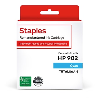 Staples Remanufactured Cyan Standard Yield Ink Cartridge Replacement for HP 902 (TRT6L86AN)