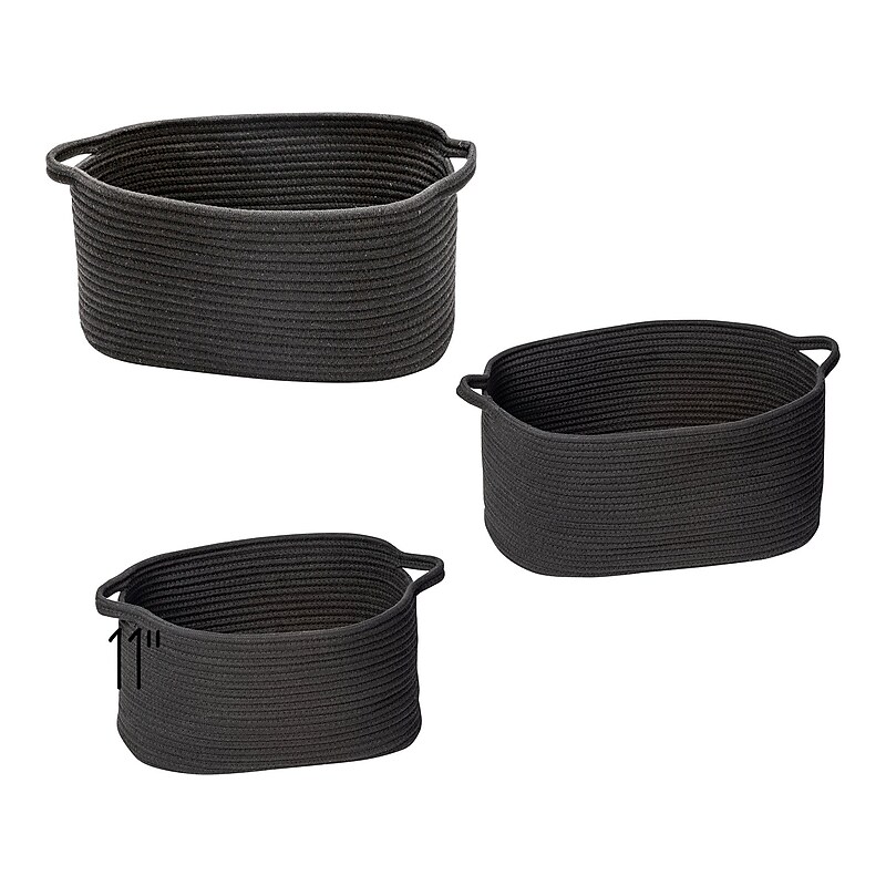 Honey-Can-Do Cotton Nesting Baskets with Handles, Black, 3/Set (STO-08748) image 1