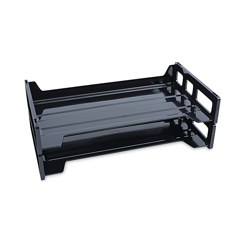 Universal Two-Tier Desk Tray, Side-Load, Legal-Size, Black, 2 3/4"H x 16 1/4"W x 9"D, 2/Pk image 1