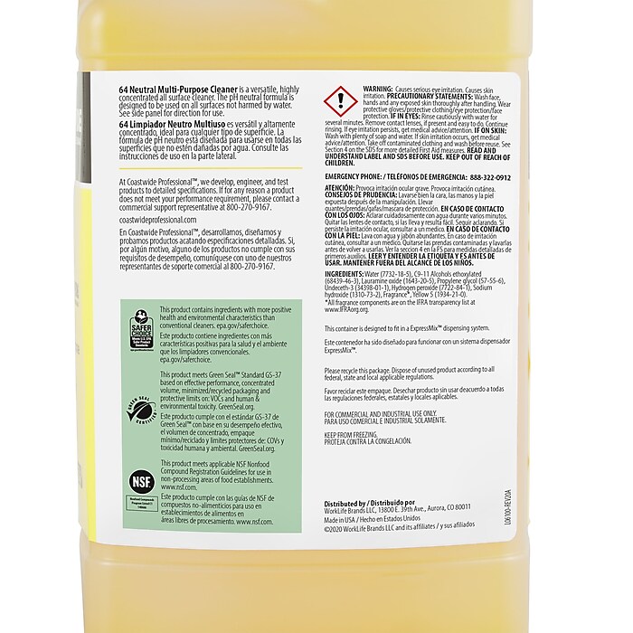 Neutral Multi-Purpose Cleaner 64 Eco-ID Concentrate for ExpressMix Systems, Citrus Scent, 110 oz Bottle, 2/Carton