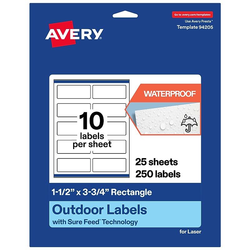 Avery Rectangle Laser Multipurpose Labels, 1.5" x 3.75", White, 250/Pack (19479399213) image 1