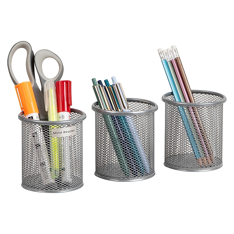 Mind Reader Metal Pen and Accessory Holder Desk Organizer, Silver, 3-Pieces (CLIPMESH3-SIL) image 1