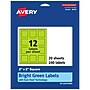 Avery Laser/Inkjet Multipurpose Square Labels, 2" x 2", Bright Green, 240/Pack (94107)~#|#~DB6BA28E-BCA2-4A18-A80EDADE9689E66D_sc7