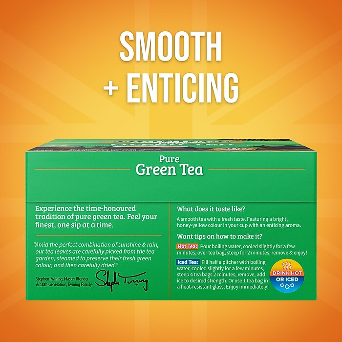 Twinings Pure Green Tea Bags, 3.53 oz, 50/Box (TNA82224) | Staples