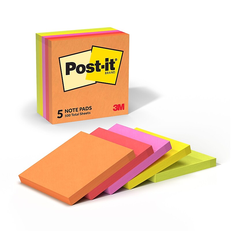 Post-it Notes, 3" x 3", Sunburst Collection, 100 Sheet/Pad, 5 Pads/Pack (654-5SUN) image 1