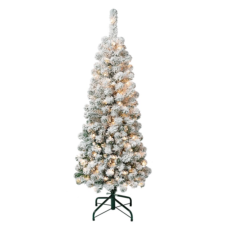 National Tree Company 4.5 ft. Pre-Lit Acacia Pencil Slim Flocked Artificial Christmas Tree with Clear Lights (AC100-304-45F) image 1