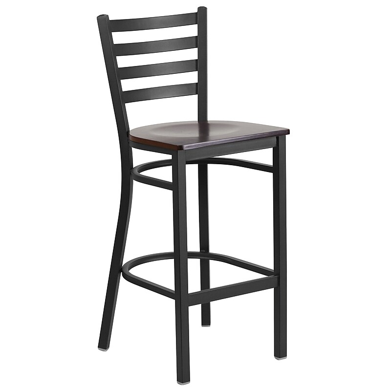 Flash Furniture HERCULES Series Traditional Metal Ladder Back Restaurant Barstool, Black/Walnut Wood (XUDG697BBARWAW) image 1