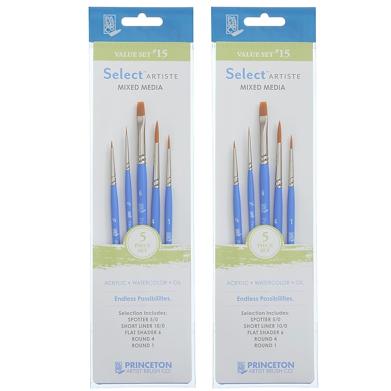 Princeton Select Artiste Mixed Media Synthetic Brush Set No. 15, 5/Set, 2 Sets/Bundle (PBXP3750SET115-2) image 1