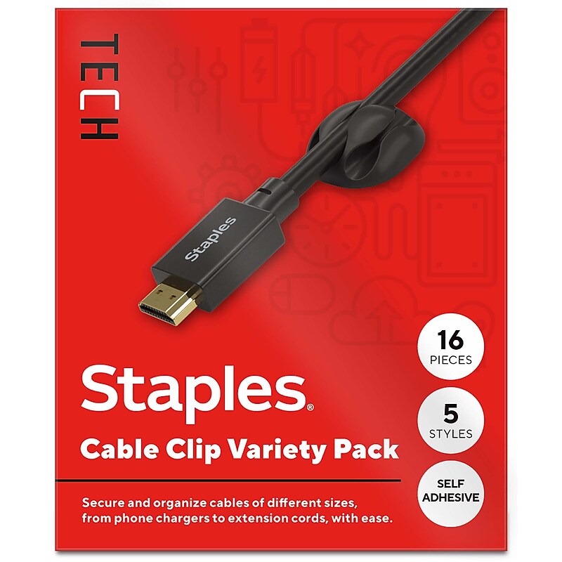 Staples TECH Cable Clips, Black, 16/Pack (ST62393) image 1