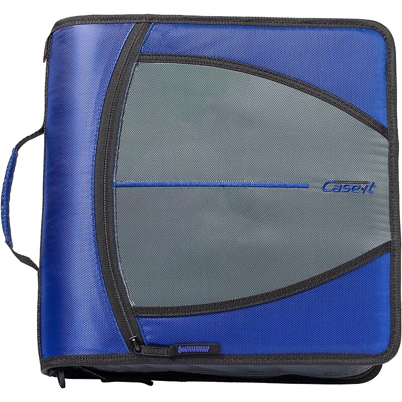 Case It Mighty Zip Tab 3" 3-Ring Zipper Binders, Blue (D-146-BLUE) image 1