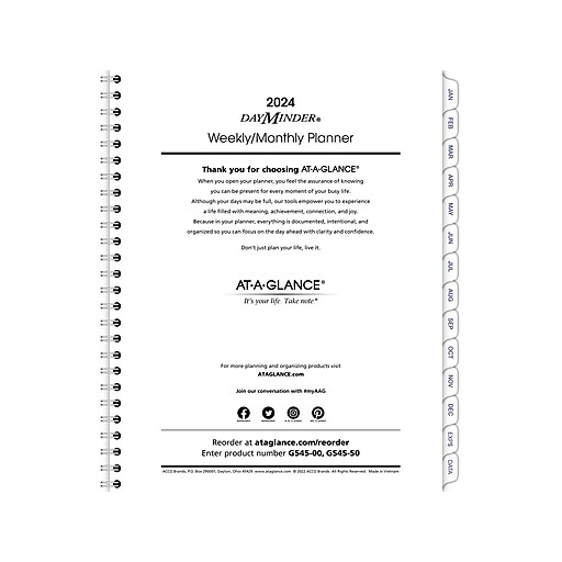 2024 ATAGLANCE DayMinder Executive 8.75" x 7" Weekly & Monthly