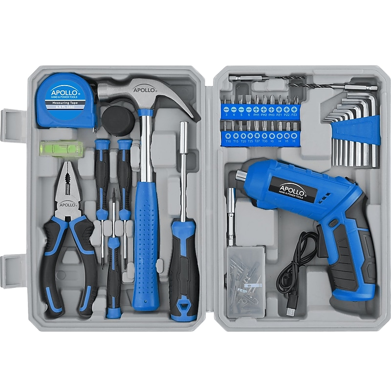 Apollo Tools Home Tool Set with 3.6V Li-Ion Cordless Screwdriver, 81 Pieces (DT2020) image 1