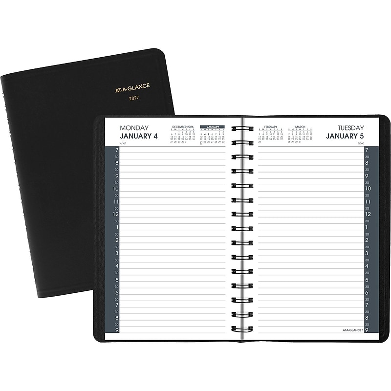 2027 AT-A-GLANCE My Day 5" x 8" Daily Appointment Book, Faux Leather Cover Black (70-207-05-27) image 1