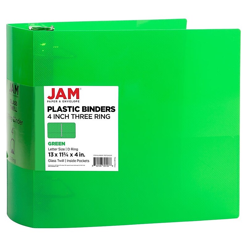 JAM Paper 4" 3-Ring Flexible Poly Binder, Green (PB75245GR) image 1