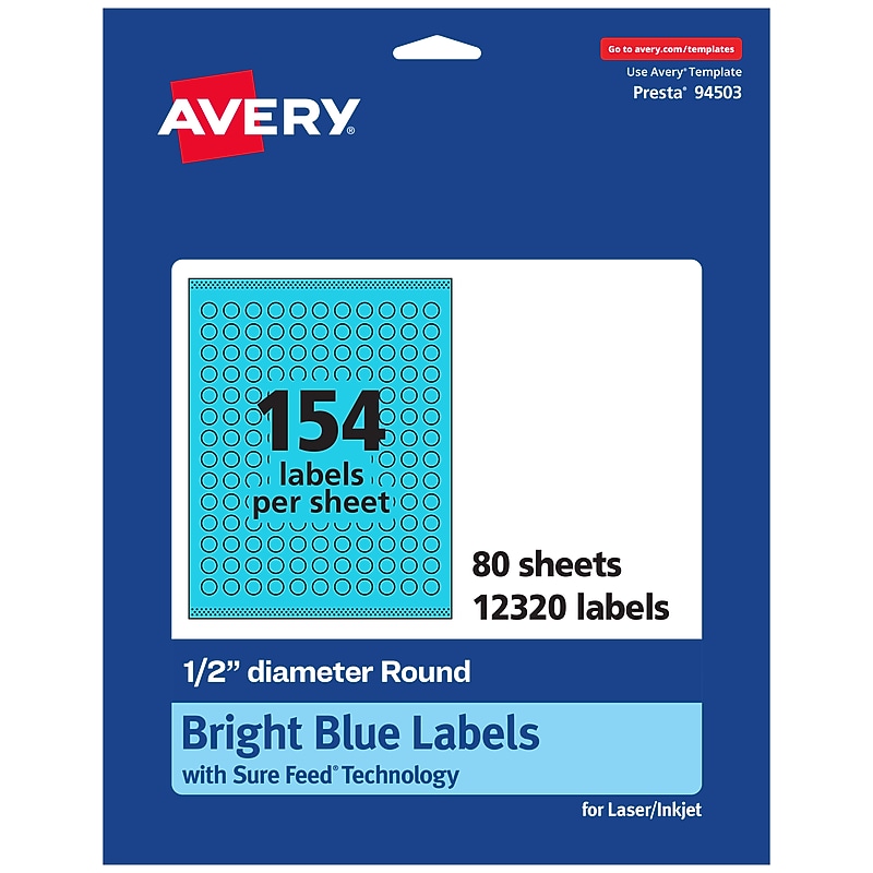 Avery Laser/Inkjet Multipurpose Circle Labels, 0.5" Dia., Bright Blue, 12320/Box (94503) image 1