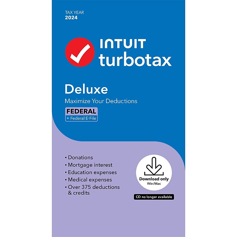 TurboTax Deluxe 2024 for 1 User, Windows/Mac, Product Key Card (5109008) image 1