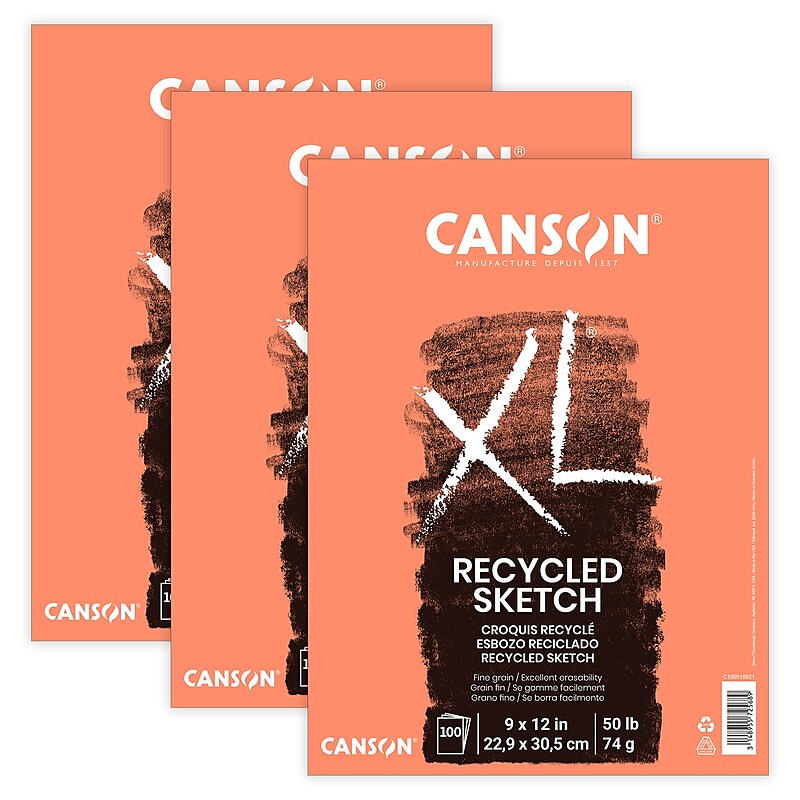 Canson XL Series 9" x 12" Sketch Pad, 100 Sheets/Pad, 3/Bundle (MCXC100510921-3) image 1