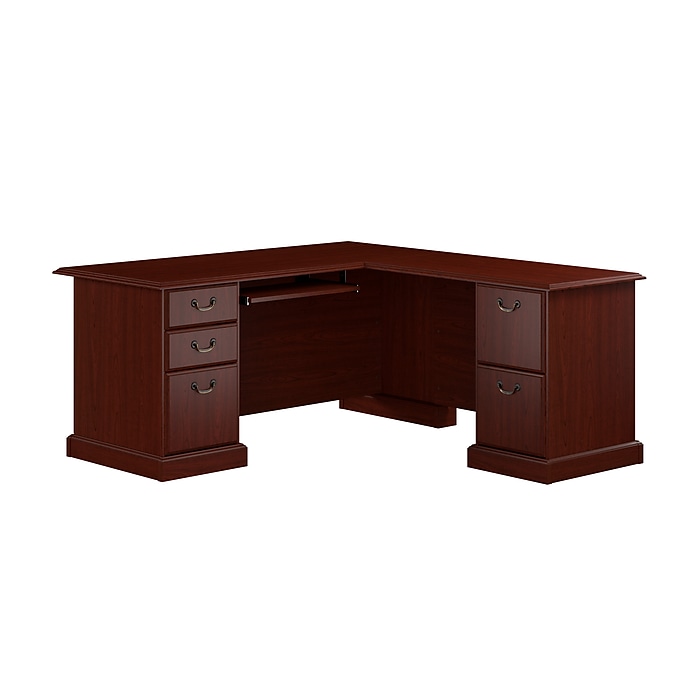 Bush Business Furniture 66 W Arlington L Shaped Desk with Drawers and Keyboard Tray Harvest Cherry WC65570 03K Staples