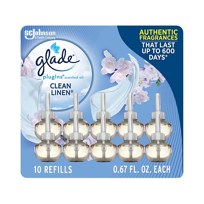 Glade PlugIns Scented Oil Air Freshener Refill, Clean Linen, 0.67 Fl. Oz., 10/Pack (353726) image 1