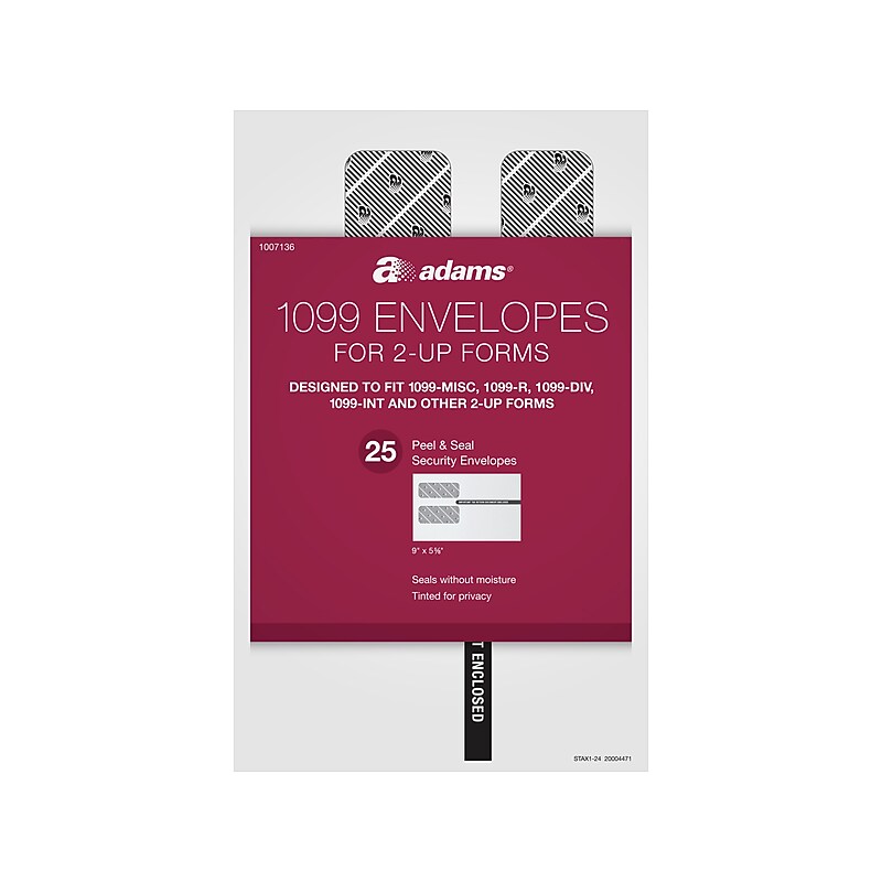 Adams 2024 Self-Seal Security-Tinted Double-Window 1099 Tax Envelope, 9" x 5-5/8", White, 25/Pack (STAX1-24) image 1