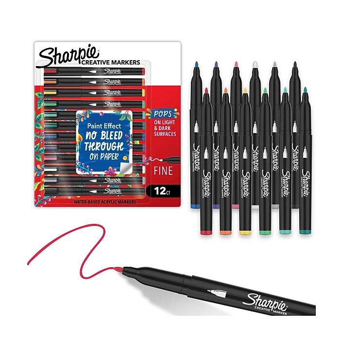 Sharpie Creative Water-Based Acrylic Markers, Assorted Colors, 12