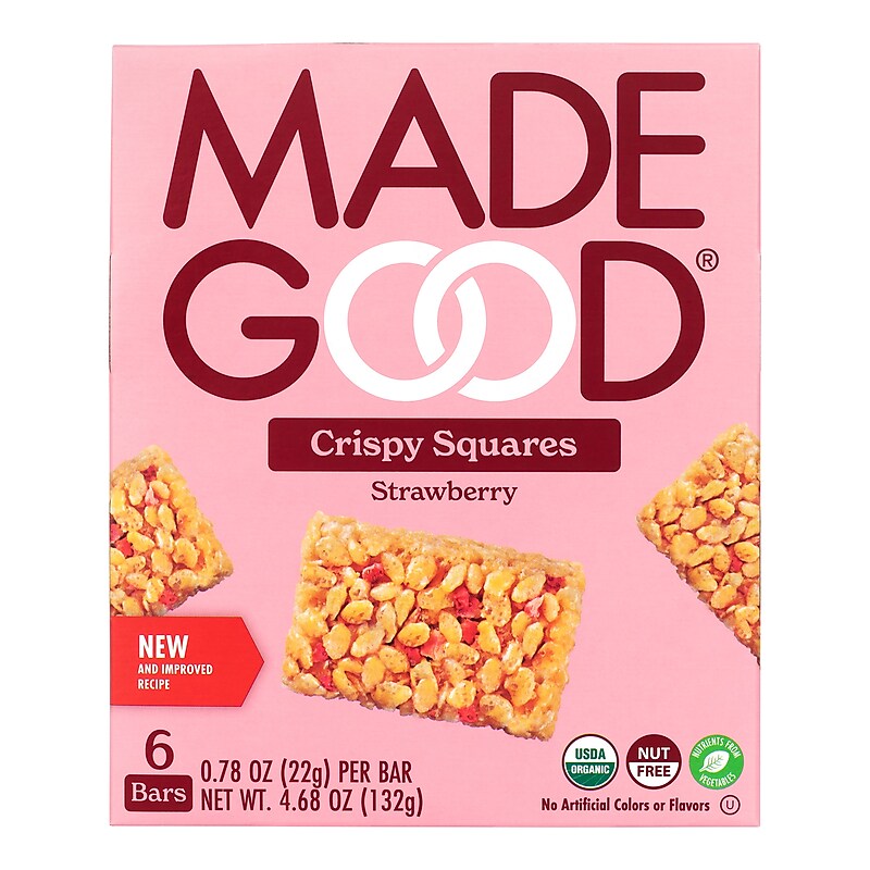 Madegood Gluten Free Strawberry Crispy Squares, 0.78 oz., 6/Box, 6 Boxes/Pack (307-00428) image 1