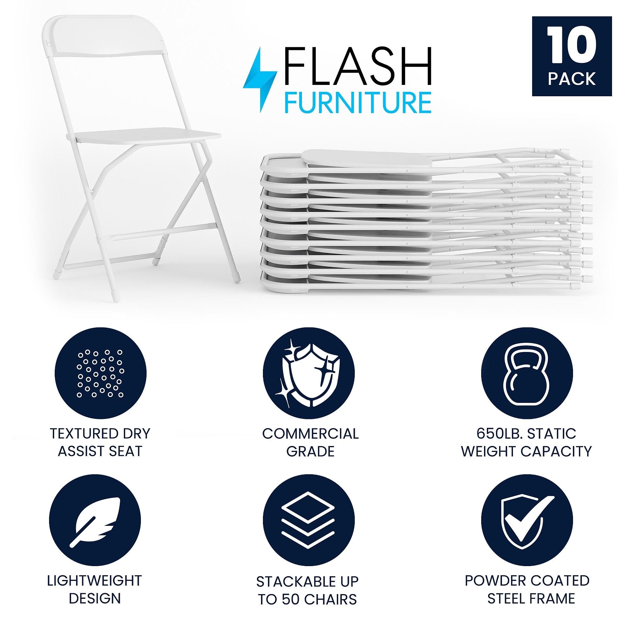 Flash Furniture HERCULES Plastic Folding Chair, White, 10/Pack (10LEL3WHITE) Sansujyuku sansujyuku.com