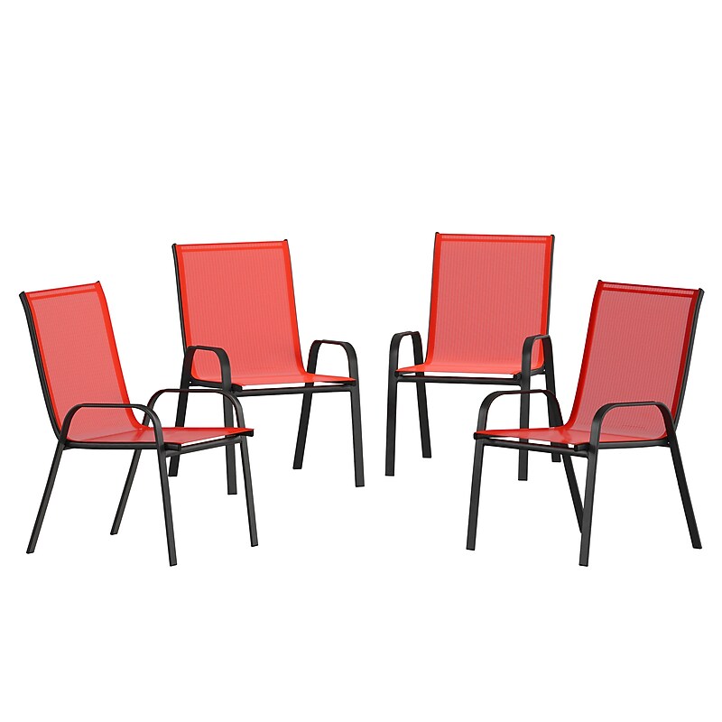 Flash Furniture Brazos Series Outdoor Stack Chair, Red, 4/Pack (4JJ303CRD) image 1