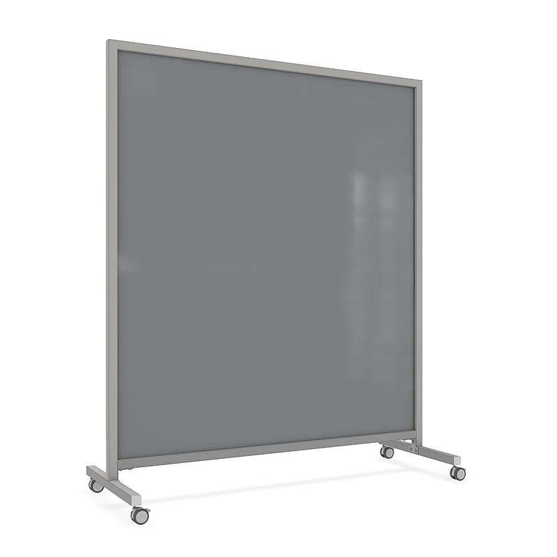 Ghent EZ Magnetic Glass Mobile Dry-Erase Whiteboard, Aluminum Frame, 75"H x 62"W, Smoke (EZ1MA7562SK) image 1