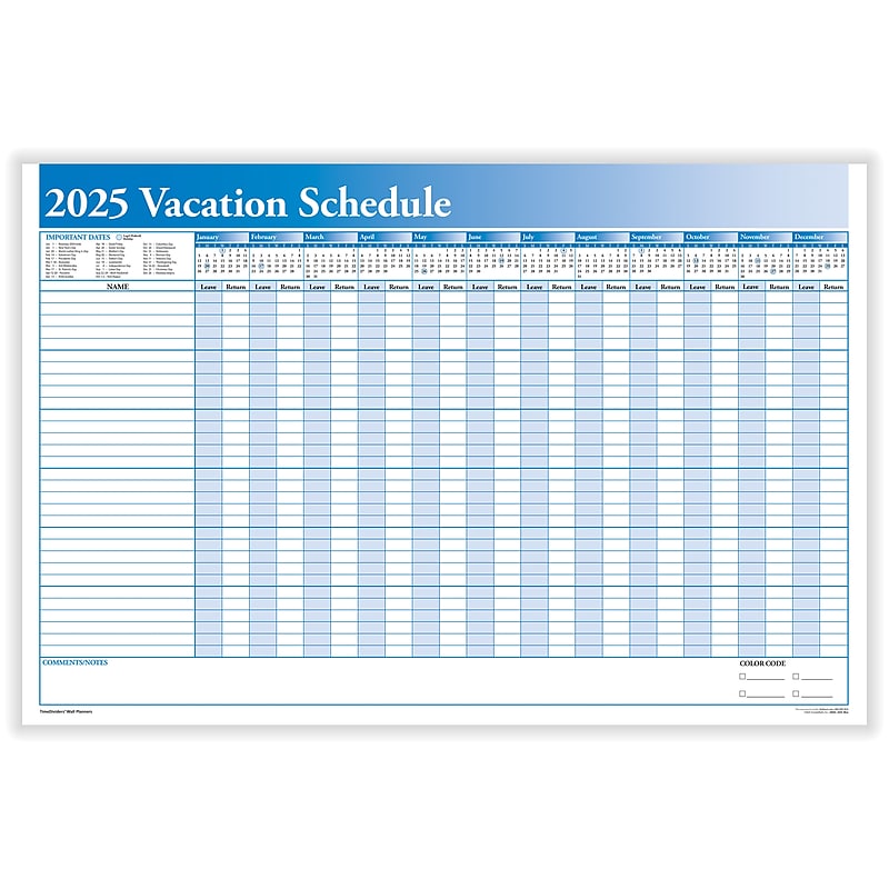 2025 ComplyRight Full Vacation Schedule 36" x 24" Yearly Dry Erase Wall Calendar, Blue/White (J0063) image 1