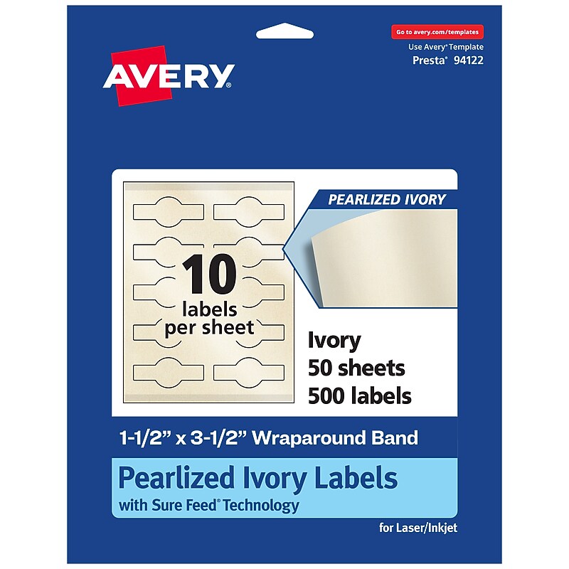 Avery Pearlized Ivory Decorative Edge Multipurpose Labels, 1.5" x 3.5", Ivory, 500/Box (94122) image 1