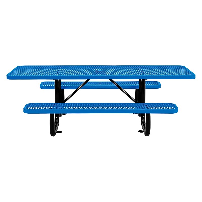 Global Industrial 8' ADA Outdoor Steel Picnic Table, Expanded Metal, Blue (695289BL) image 1