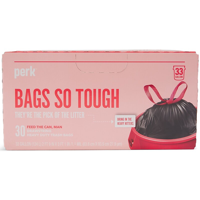 Perk™ 33 Gallon Kitchen Trash Bag, Low Density, 1.1 mil, Black, 30 Bags/Box (PK56747) image 1