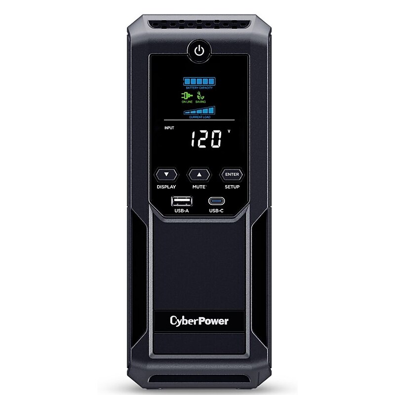 CyberPower Intelligent LCD UPS System, 1500VA/900W, 12 Outlets, 2 USB Ports, AVR, Mini Tower, Black (CP1500AVRLCD3) image 1