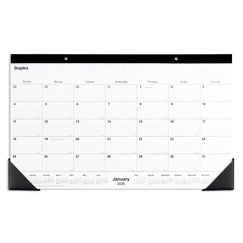 2026 Staples 18" x 11" Monthly Desk Pad Calendar, White/Black (ST17392-26) image 1